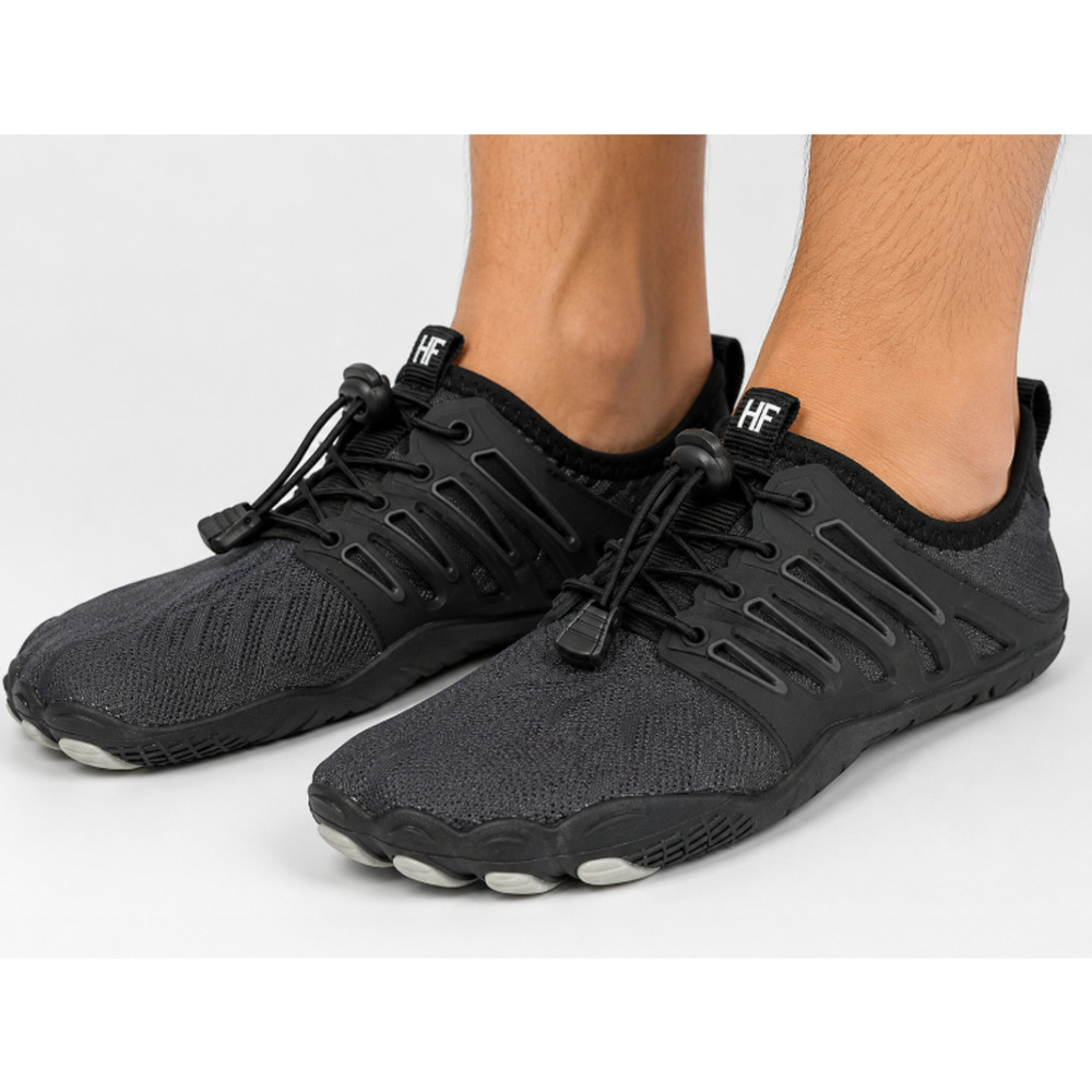 HF Men Black Barefoot Water Shoes Quick Lace Sz 40 US 7 Minimalist Athletic Hike